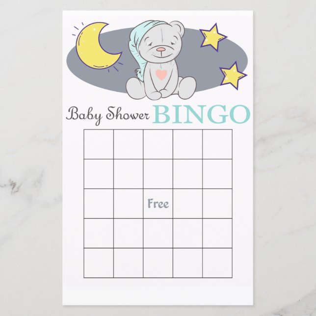 Tarjeta de bingo de ducha para bebés de oso de pel (Anverso)