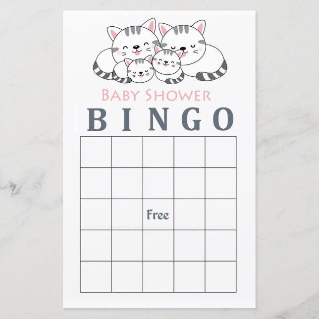 Tarjeta de bingo de ducha para bebés Kitty Cat (Anverso)