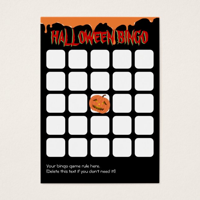 Tarjeta de bingo de Halloween 5x5 para la calabaza (Frente)