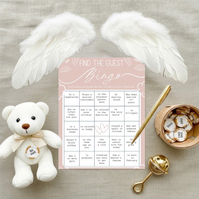 Tarjeta de Bingo de Invitado Celestial Rosa (Heavenly Pink Find The Guest Bingo Card)