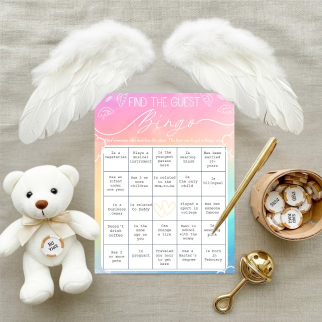 Tarjeta de Bingo de Invitado Encuentra el Arcoíris (Heavenly Rainbow Find The Guest Bingo Card)