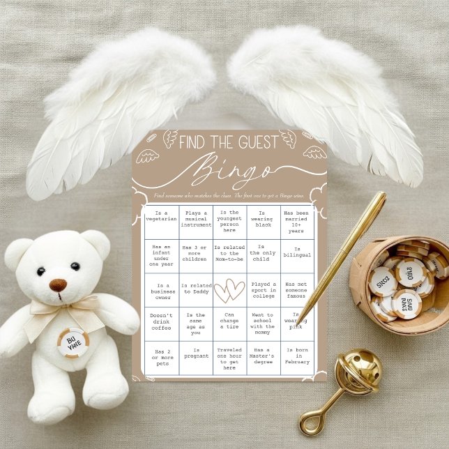 Tarjeta de Bingo de Invitados 'Cielo Beige Divino' (Heavenly Beige Find The Guest Bingo Card)