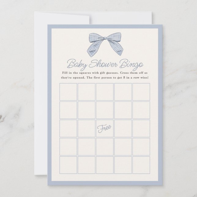 Tarjeta de bingo de juego Baby Shower Bow azul clá (Anverso)