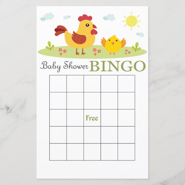 Tarjeta de bingo de la ducha de bebé de granja (Anverso)