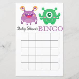 Tarjeta de bingo de la ducha de bebé de Monster