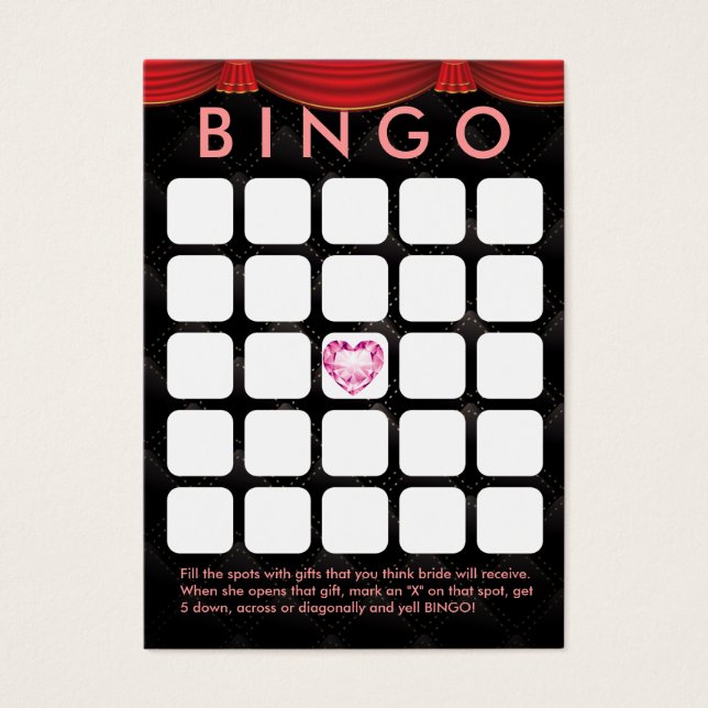 Tarjeta de bingo de lujo Diamond Heart Bridal Show (Frente)