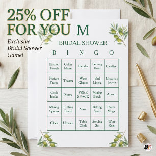 Tarjeta de Bingo de Monograma de Vegetación Elegan