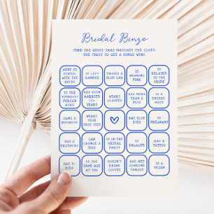Tarjeta de bingo de novia azul escrita a mano