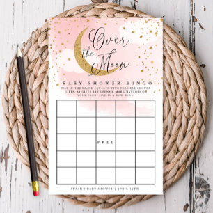 Tarjeta de Bingo de Papel Bebé Rosa y Oro en la Lu