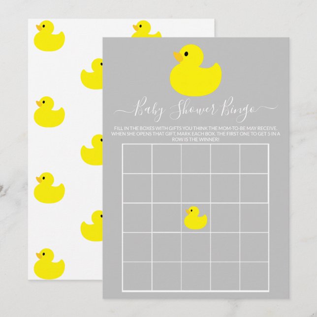 Tarjeta de Bingo de Regadera de Bebé con Pato de G (Anverso / Reverso)