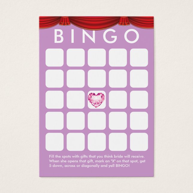 Tarjeta de bingo Diamond Heart Purple Bridal Showe (Frente)