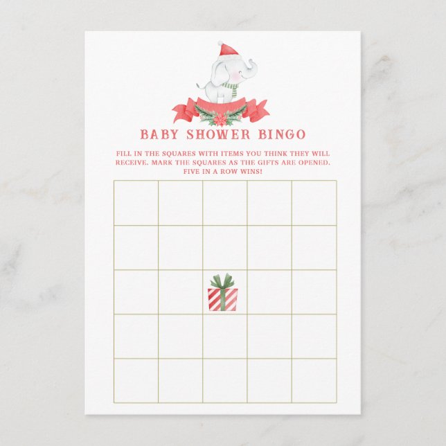 Tarjeta de bingo Elephant Baby Shower para navidad (Anverso)