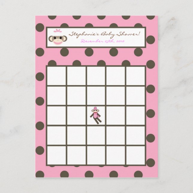 Tarjeta de bingo escrita Mono de acoplamiento rosa (Anverso)