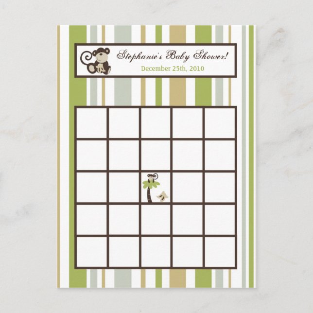 Tarjeta de Bingo Escrita Mono Tiempo Zoológico Ani (Anverso)