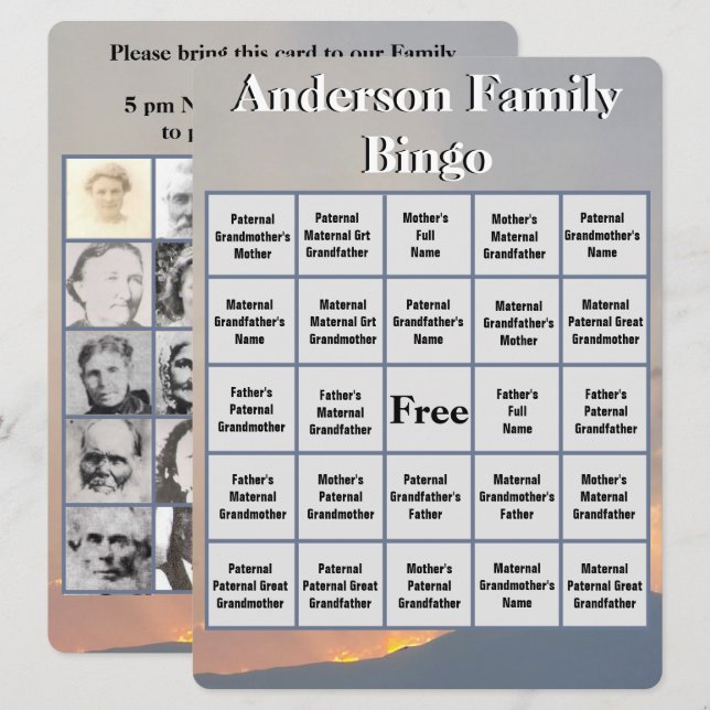Tarjeta de Bingo Familiar Naranja Fotografía de Mo (Anverso / Reverso)