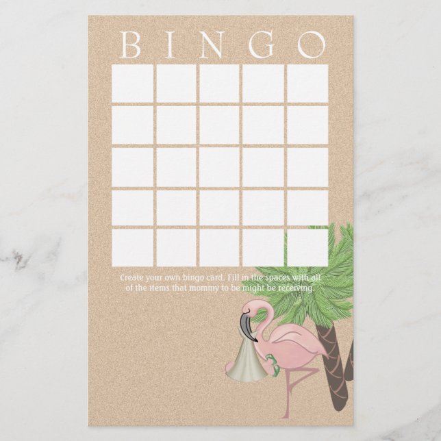 Tarjeta de bingo Flamingo Baby Shower (Anverso)