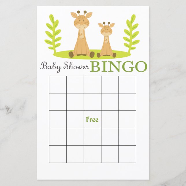 Tarjeta de bingo Giraffe baby ducha (Anverso)