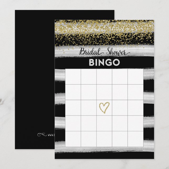 Tarjeta de Bingo Gold y Black Bridal Shower (Anverso / Reverso)