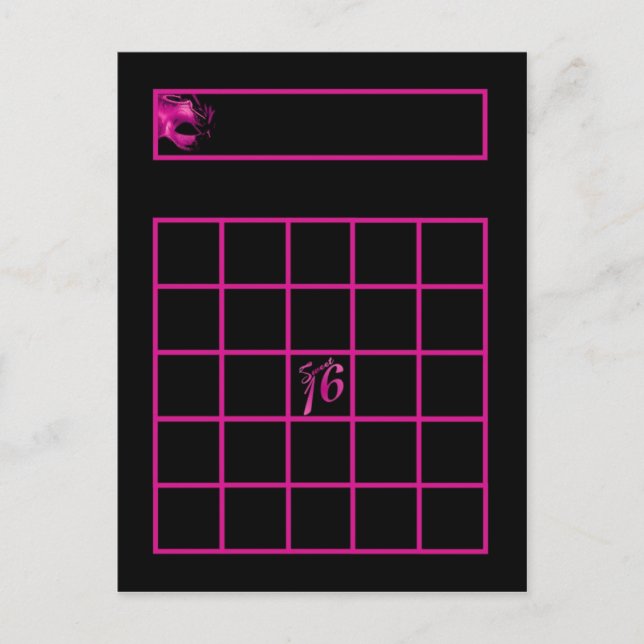 Tarjeta de bingo grabable dulce 16 Fiesta negro ro (Anverso)