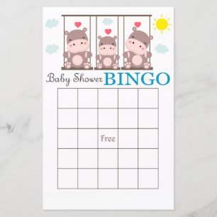 Tarjeta de bingo Hippo para la ducha de bebé