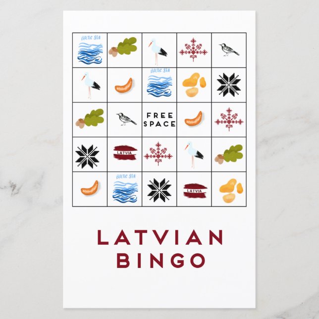 Tarjeta de bingo letón versión 6 (Anverso)