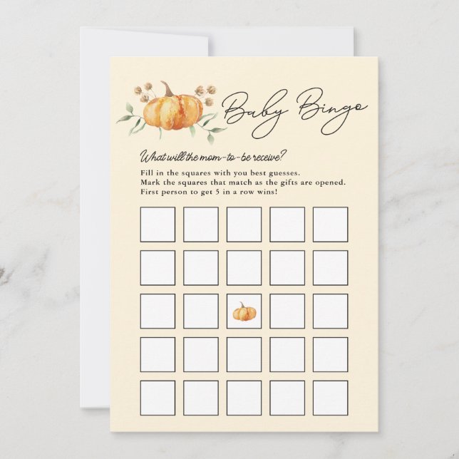 Tarjeta de Bingo Neutral Baby Shower para calabaza (Anverso)