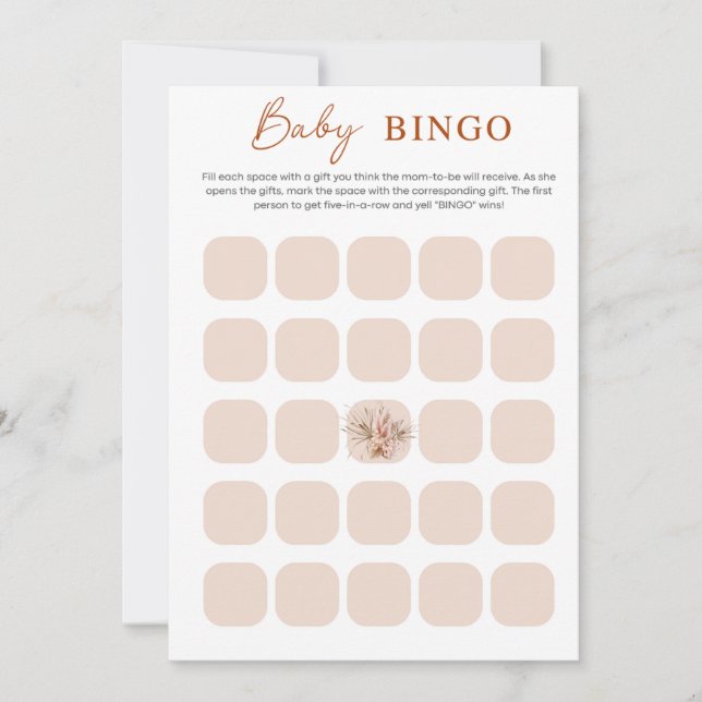 Tarjeta de Bingo para Baby Shower Boho Chic Minima (Anverso)