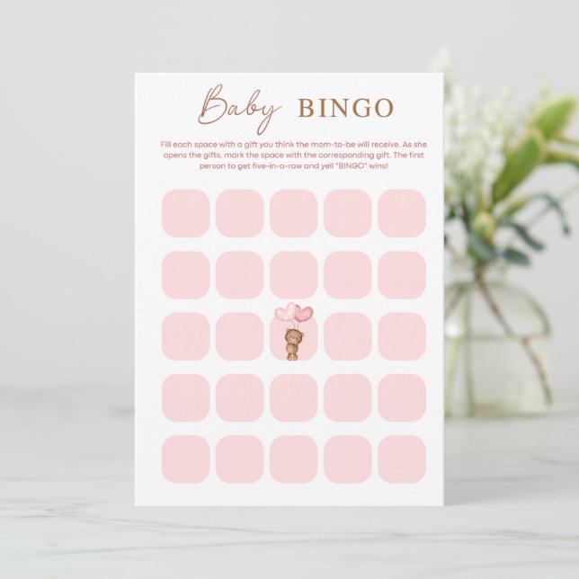 Tarjeta de BINGO para Baby Shower de Oso de Peluch (Anverso de pie)