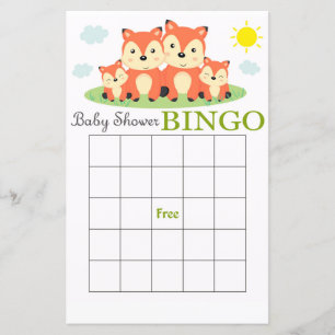 tarjeta de bingo para baby shower de zorro