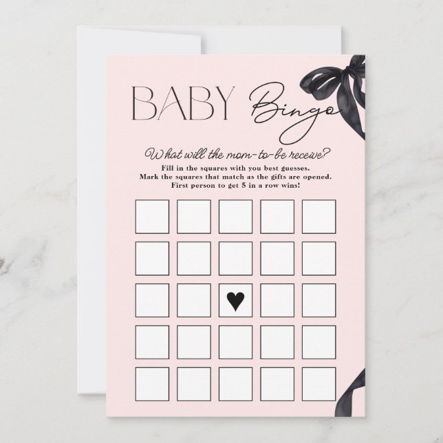 Tarjeta de bingo para bebé Bow Baby Shower Hello (Anverso)
