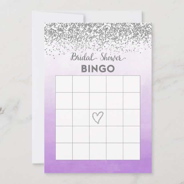 Tarjeta de bingo para despedida de soltera púrpura (Anverso)