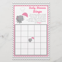 Tarjeta de Bingo para Juego Baby Shower para Elefa