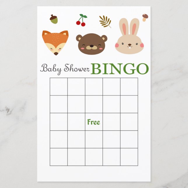 Tarjeta de bingo para la ducha de bebé de animales (Anverso)