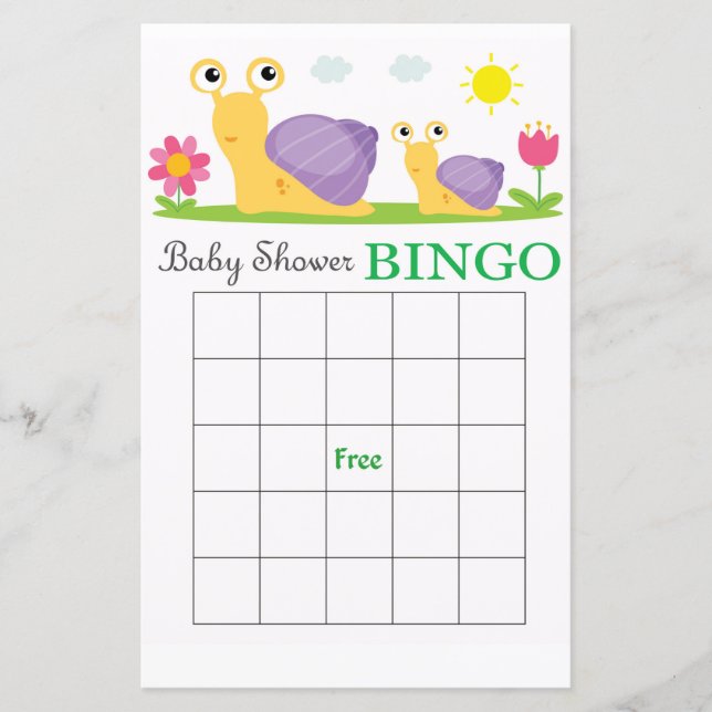 Tarjeta de bingo para la ducha de bebé de caracole (Anverso)