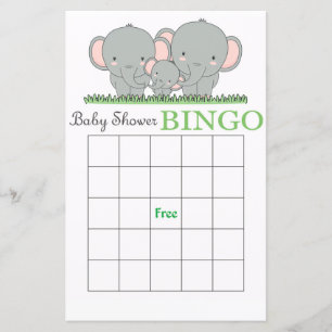 Tarjeta de bingo para la ducha de bebé de elefante
