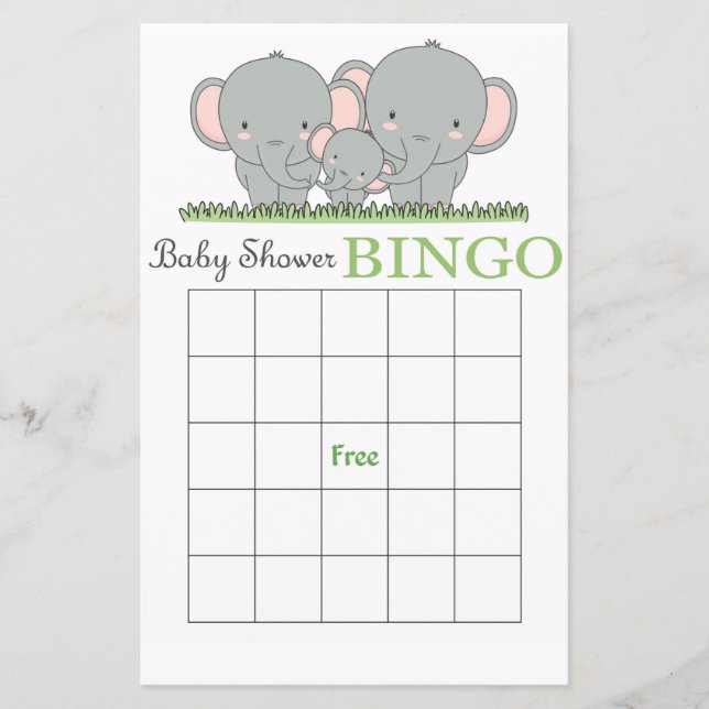 Tarjeta de bingo para la ducha de bebé de elefante (Anverso)