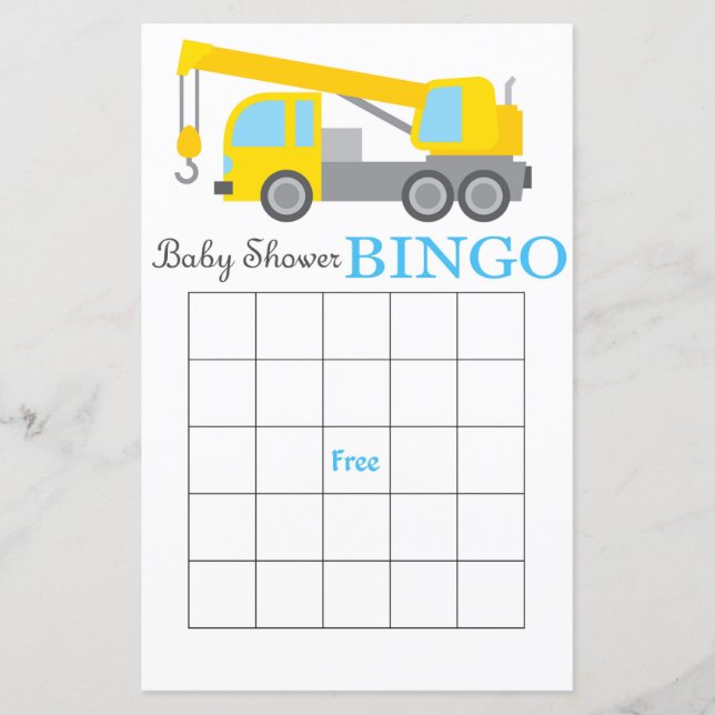 Tarjeta de bingo para la ducha de bebé de la grúa  (Anverso)