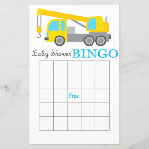 Tarjeta de bingo para la ducha de bebé de la grúa 