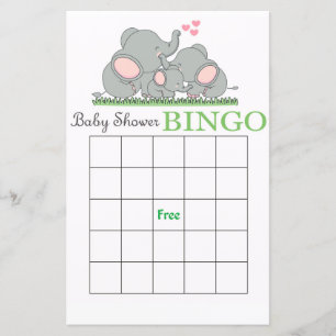 Tarjeta de bingo para la ducha de bebé elefante