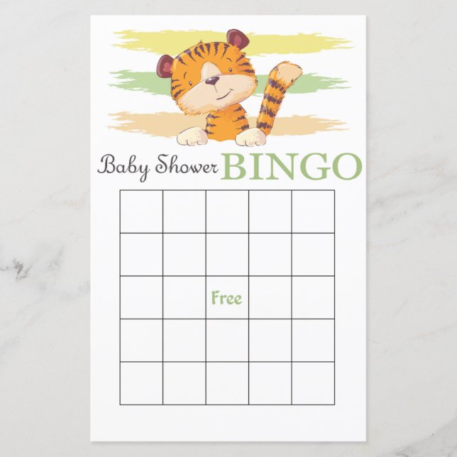 Tarjeta de bingo para la ducha de bebé tigre (Anverso)