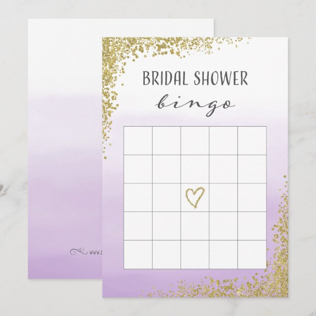 Tarjeta de bingo Purple and Gold Bridal Shower (Anverso / Reverso)