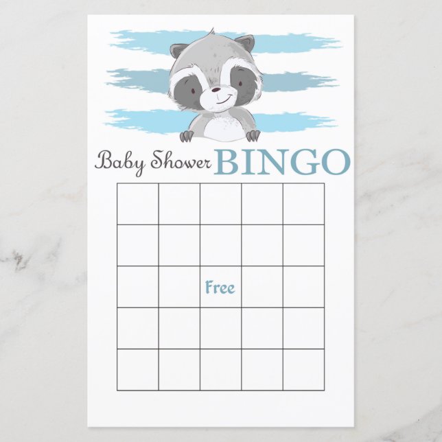 Tarjeta de bingo Raccoon para la ducha de bebé (Anverso)