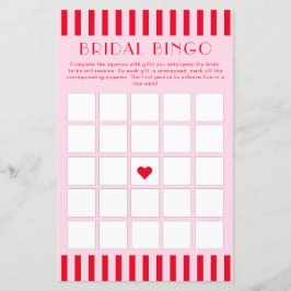 Tarjeta de bingo Retro Red & Pink Stripes Bridal S