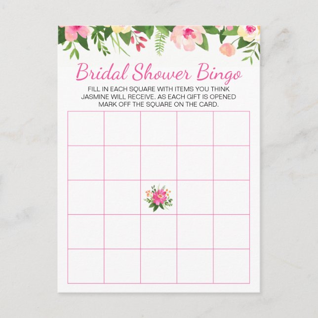 Tarjeta de bingo Rosella Pink Flowers Bridal Showe (Anverso)