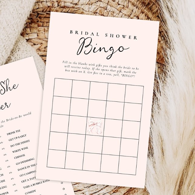 Tarjeta de Bingo Rubor Pink Bow Bridal Shower Gift (Subido por el creador)