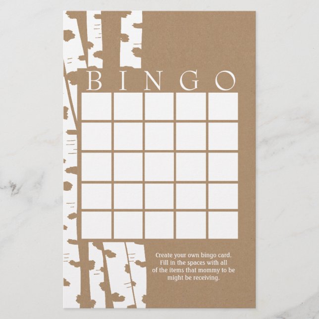 Tarjeta de Bingo Rústica de Ducha de Árbol de Birc (Anverso)