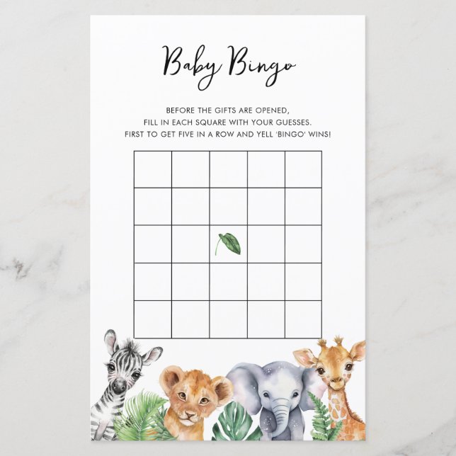 Tarjeta de Bingo Safari Little Wild One Baby Showe (Anverso)