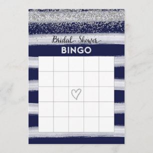 Tarjeta de Bingo Silver y Navy Blue Bridal Shower