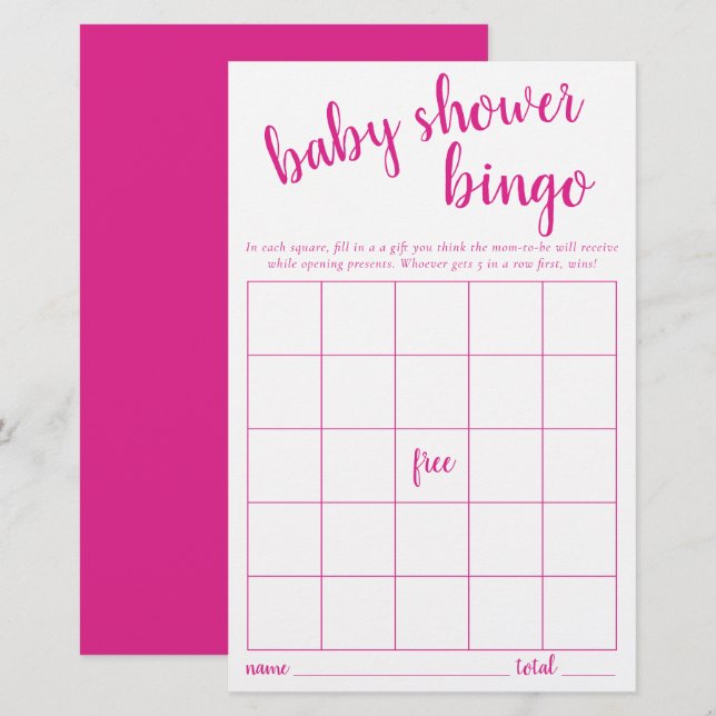 Tarjeta de bingo simple | Juego de Baby Shower Hot (Anverso / Reverso)