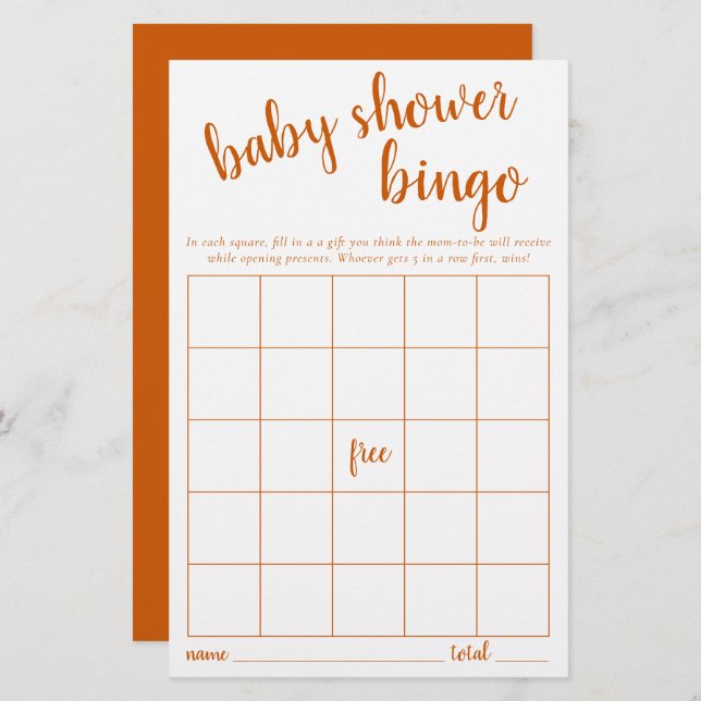 Tarjeta de bingo simple | Juego de Baby Shower Nar (Anverso / Reverso)